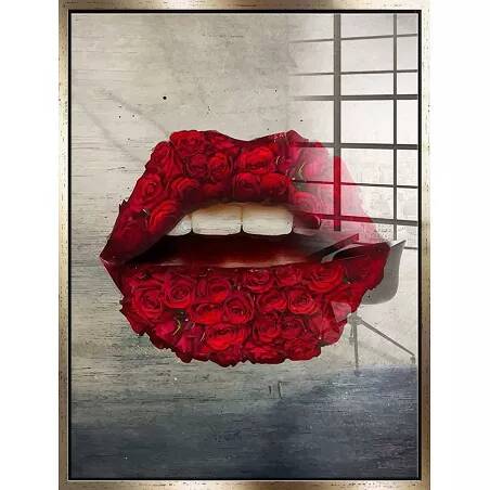 Tableau acrylique Lips Roses Rouges doré antique