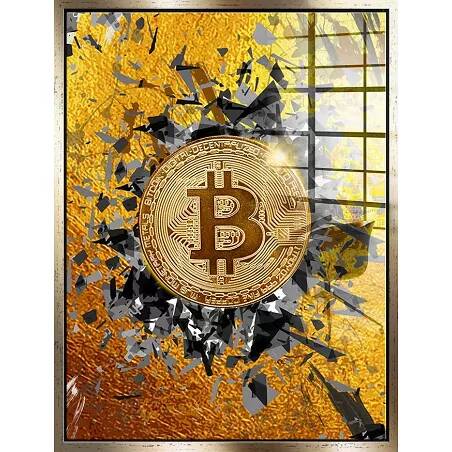 Tableau acrylique Éclat Bitcoin doré antique