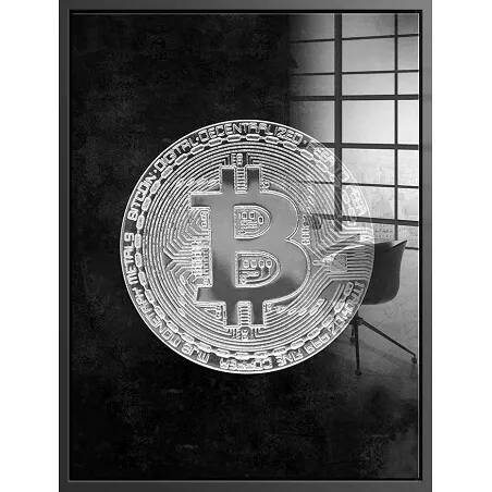 Tableau acrylique Pièce Bitcoin noir