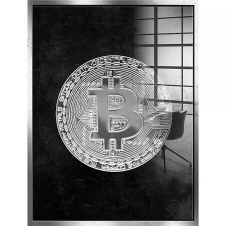 Tableau acrylique Pièce Bitcoin argent antique