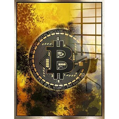 Tableau acrylique Bitcoin doré antique