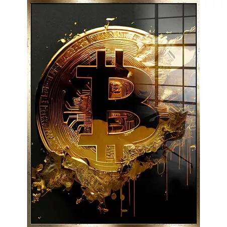 Tableau acrylique Bitcoin Pur doré antique