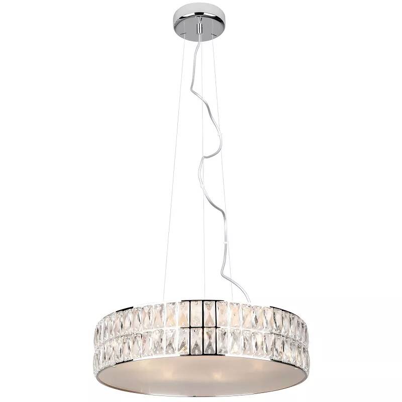 Lampe suspension design à LED en verre et métal chromé Ø38