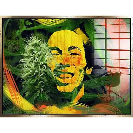 Tableau acrylique Bob Marley doré antique