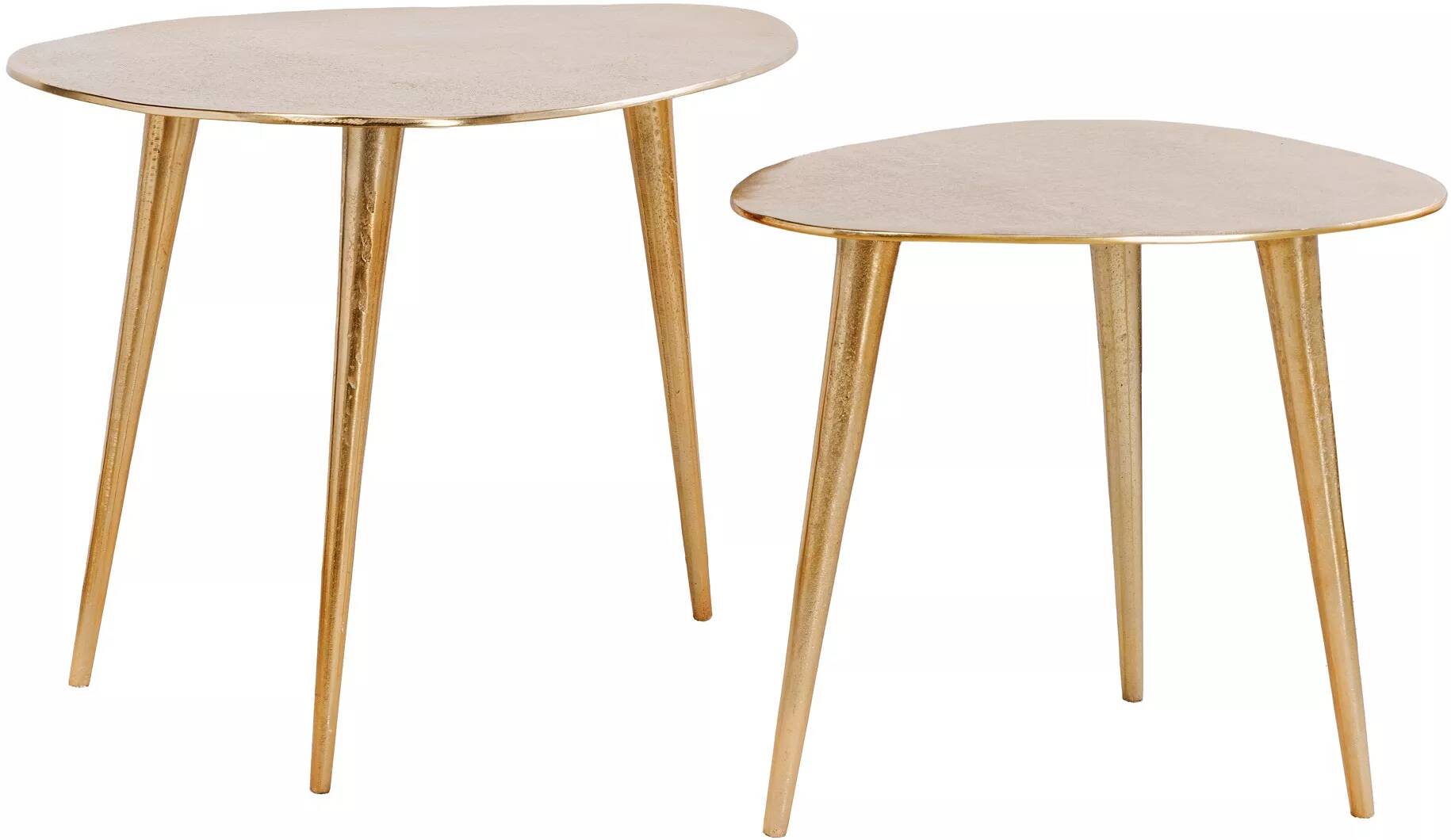Set de 2 tables basses design en aluminium doré