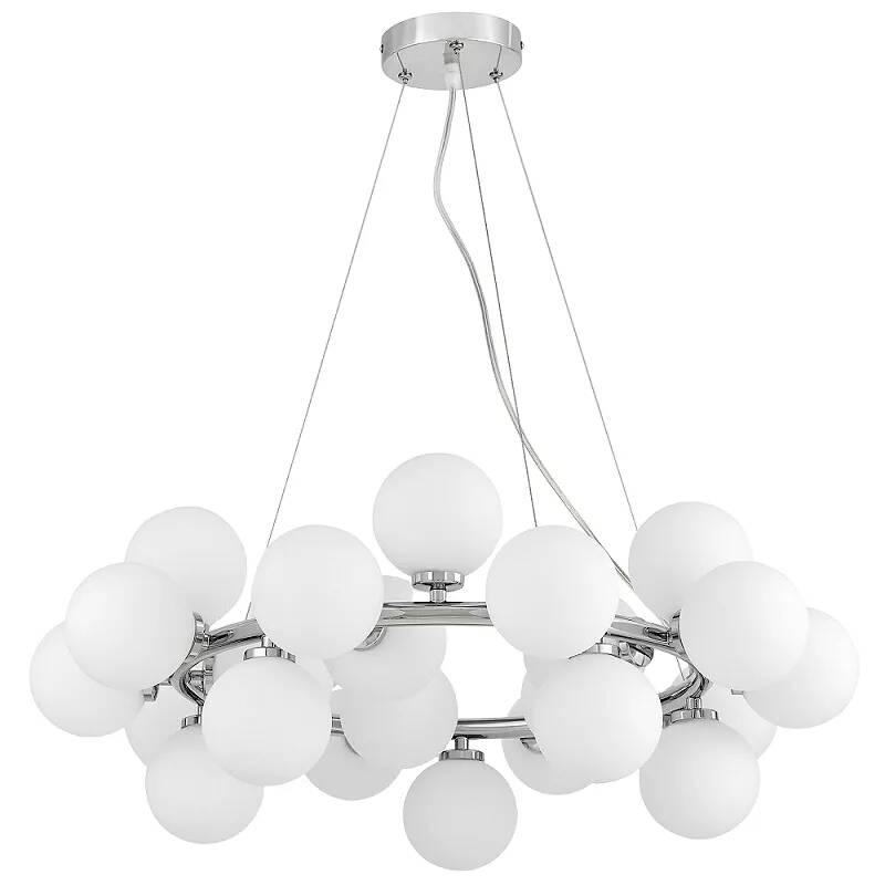 Lampe suspension LED en verre blanc et métal chromé Ø70