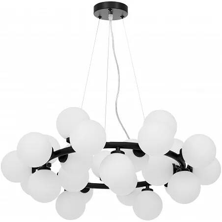 Lampe suspension LED en verre blanc et métal noir Ø70
