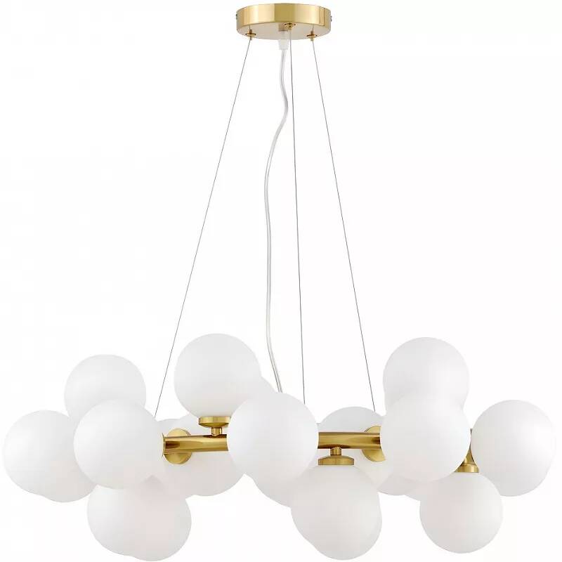 Lampe suspension LED en verre blanc et métal laiton Ø70