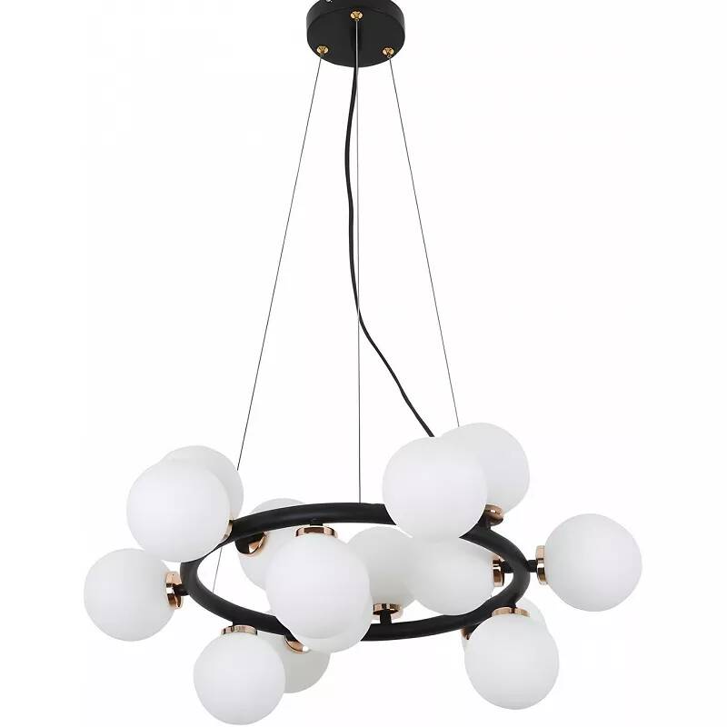 Lampe suspension LED en verre blanc et métal noir et doré Ø60