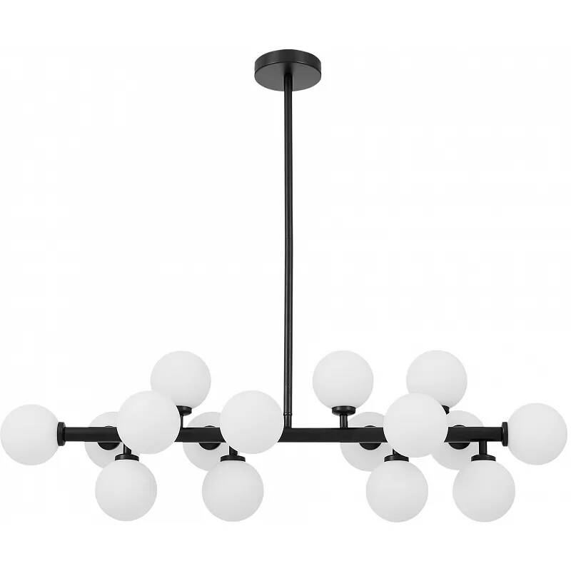 Lampe suspension LED en verre blanc et métal noir L90