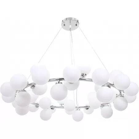 Lampe suspension LED en verre blanc et métal chromé Ø100
