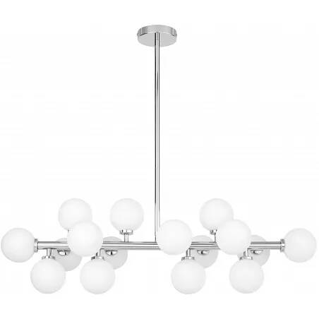 Lampe suspension LED en verre blanc et métal chromé L90