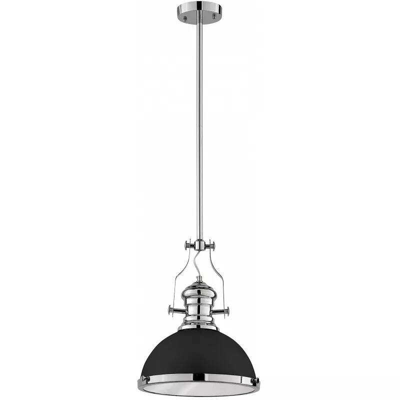 Lampe suspension en verre et métal noir et chromé Ø33
