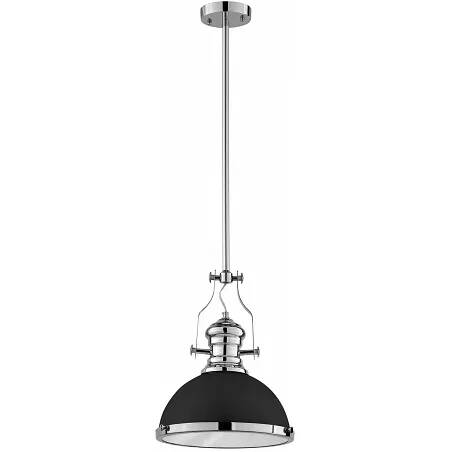 Lampe suspension en verre et métal noir et chromé Ø33