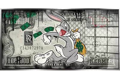 Tableau acrylique Bugs Bunny Gangster argent antique