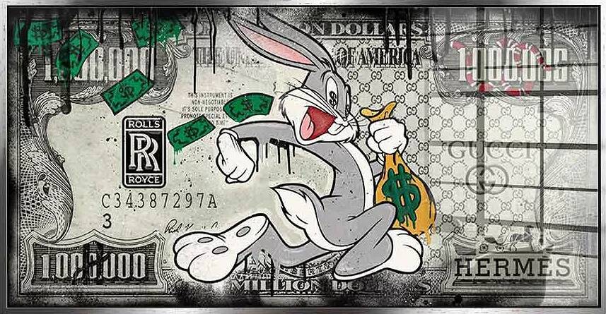 Tableau acrylique Bugs Bunny Gangster argent antique