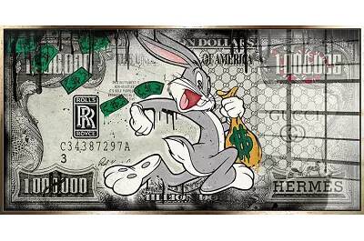 Tableau acrylique Bugs Bunny Gangster doré antique