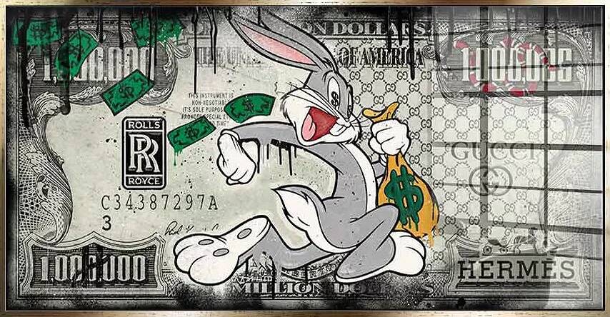 Tableau acrylique Bugs Bunny Gangster doré antique