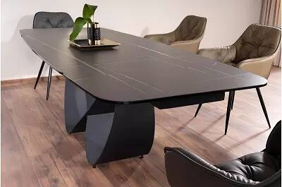 Table à manger extensible céramique aspect marbre noir mat L160-240