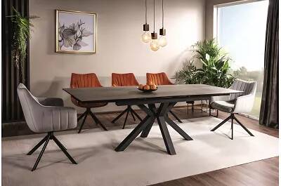 Table à manger extensible céramique aspect bois marron L160-240