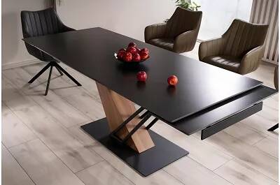 Table à manger extensible céramique aspect marbre noir mat L180-240