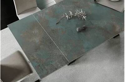 Table à manger extensible en céramique aspect marbre turquoise L160-240
