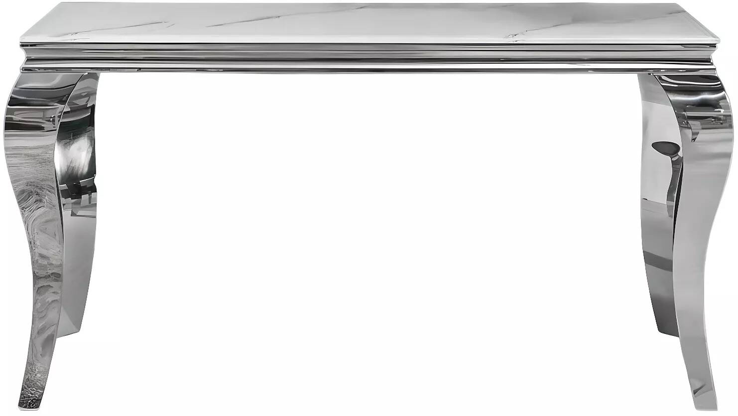 Console en verre blanc aspect marbre et acier inoxydable L145