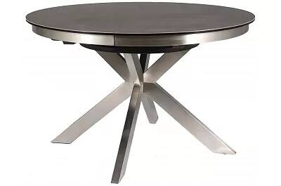 Table à manger extensible en céramique gris foncé et acier brossé Ø120-160