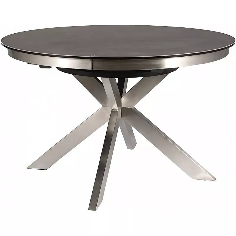 Table à manger extensible en céramique gris foncé et acier brossé Ø120-160