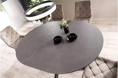 Table à manger extensible en céramique gris foncé et métal noir Ø120-160