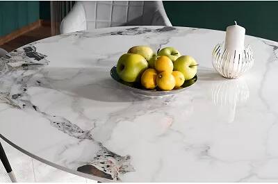 Table à manger en céramique aspect marbre blanc Ø120
