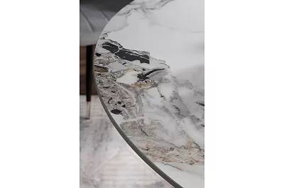 Table à manger en céramique aspect marbre blanc Ø120