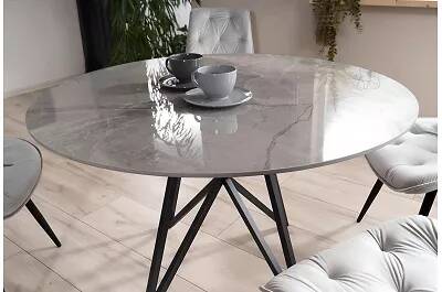 Table à manger en céramique aspect marbre gris Ø120
