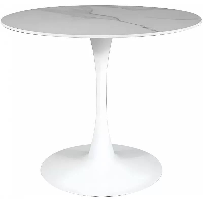 Table à manger en céramique aspect marbre blanc Ø90