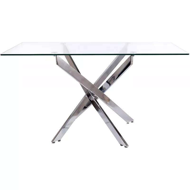 Table à manger en verre et métal chromé L140