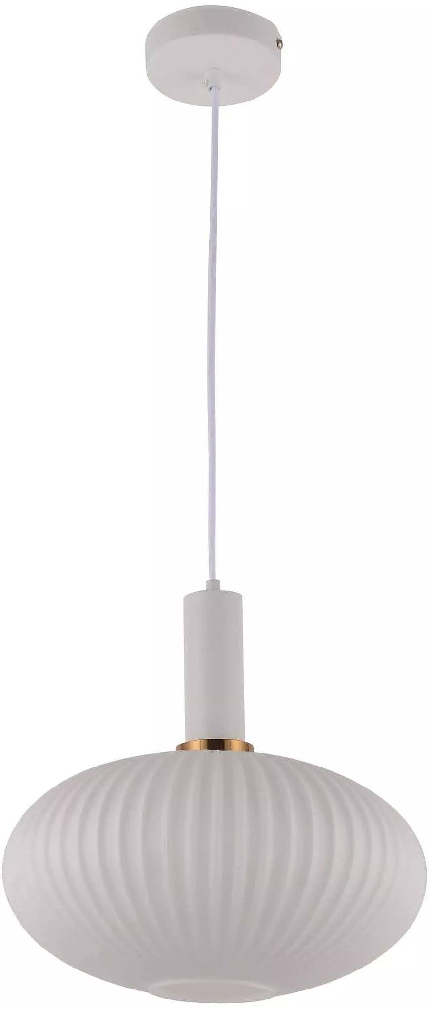 Lampe suspension en verre blanc et métal blanc et doré Ø30