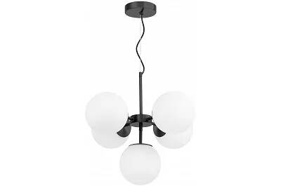 Lampe suspension en verre blanc et métal noir Ø46
