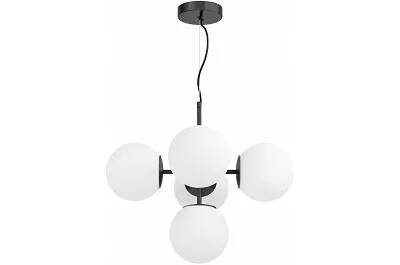 Lampe suspension en verre blanc et métal noir Ø46