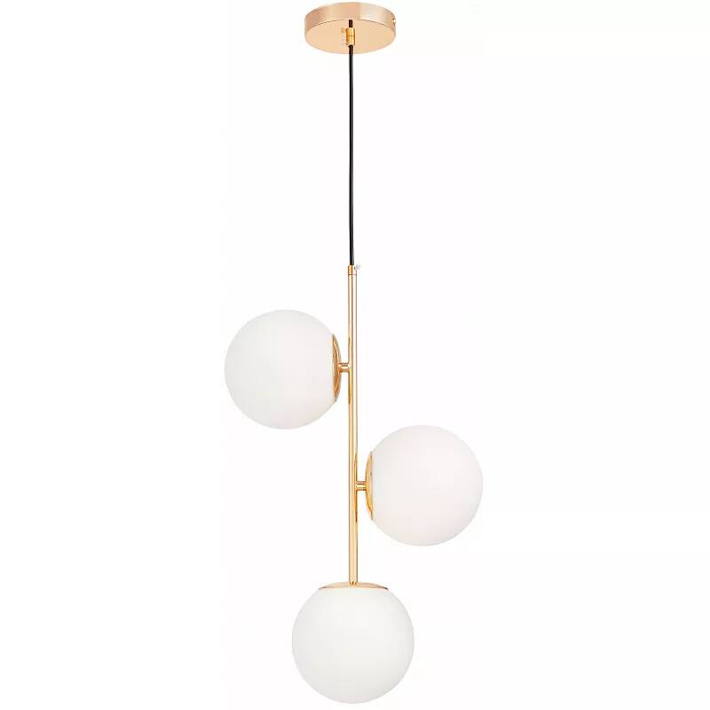 Lampe suspension en verre blanc et métal doré Ø15