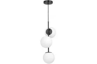 Lampe suspension en verre blanc et métal noir Ø15