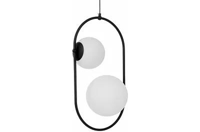 Lampe suspension en verre blanc et métal noir L30