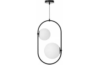 Lampe suspension en verre blanc et métal noir L30