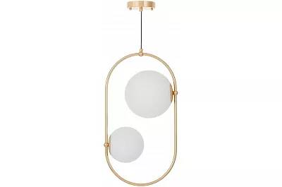 Lampe suspension en verre blanc et métal doré L30