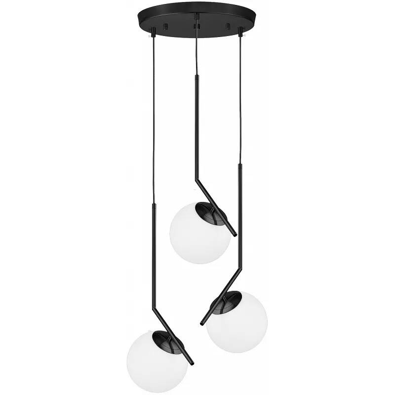 Lampe suspension en verre blanc et métal noir Ø55