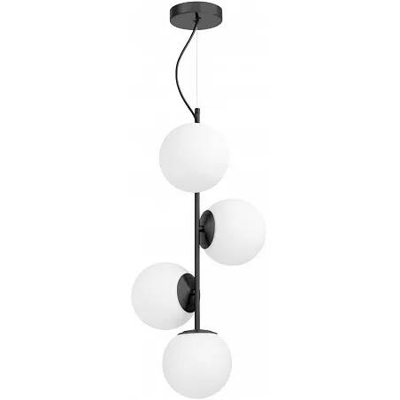 Lampe suspension en verre blanc et métal noir L32