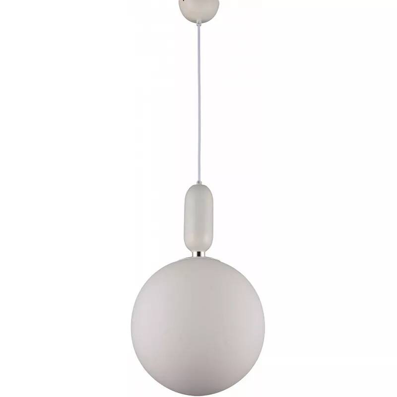 Lampe suspension en verre blanc et métal chromé Ø30