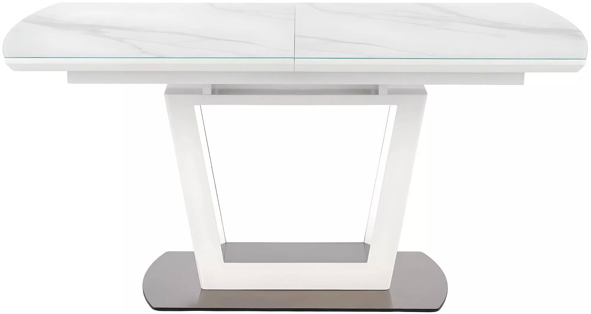 Table à manger extensible en verre aspect marbre blanc L160-200