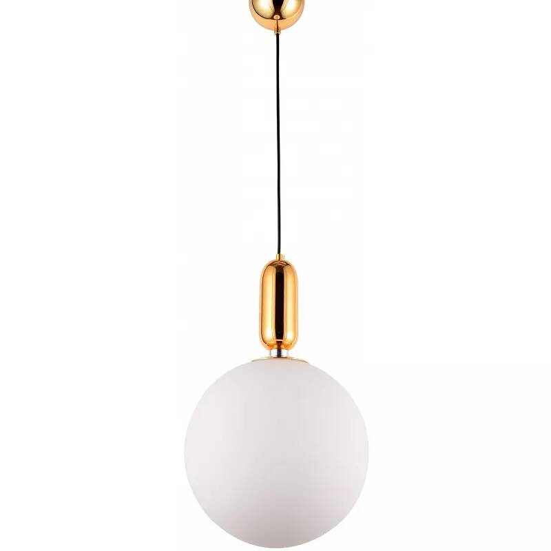 Lampe suspension en verre blanc et métal doré Ø30