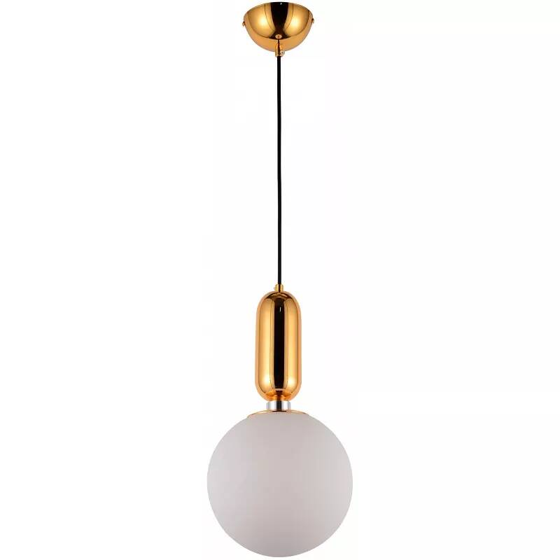 Lampe suspension en verre blanc et métal doré Ø20