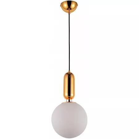 Lampe suspension en verre blanc et métal doré Ø20